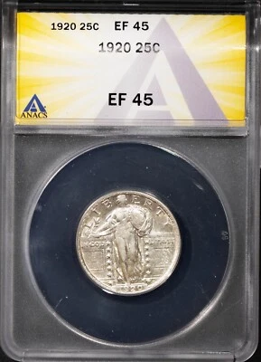 1920 Silver 25c Standing Liberty XF 45 ANACS # 7625502 + Bonus - Image 1 of 2