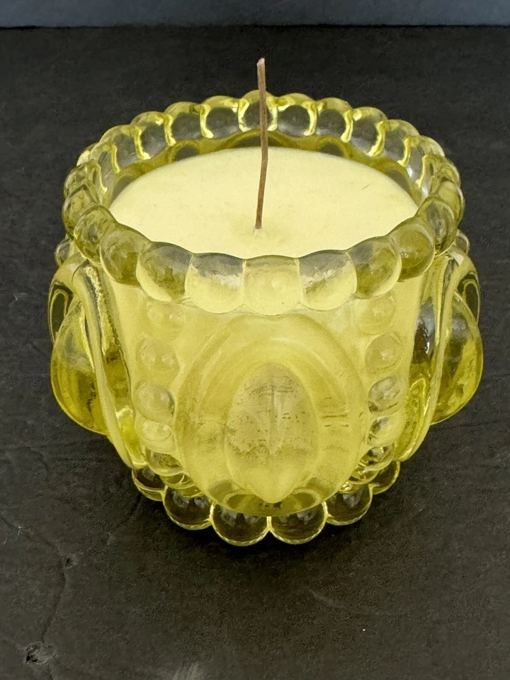 Yellow Bobble Glass Candle Jar Homemade Soy Hand Poured Fresh Citrus Spice - Image 1 of 4
