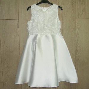 Vestido Monzón Niñas Blanco Satén Sagrada Comunión Dama de honor Ocasión Edad 9 134 cm - Imagen 1 de 5