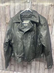 Unik Women’s Sz LARGE Insulated Black Leather Motorcycle Heavy Jacket NICE!! - Picture 1 of 9