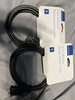 2 Insignia VGA Monitor Replacement Extension Cable Black 6ft NS-PV06501 - NEW - Image 1 of 2