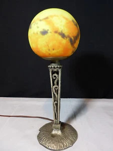 Lampe Art Déco Müller Gebrüder Lunéville Fuß Schmiedeeisen Globe aus Glas Marmor - Bild 1 von 24