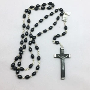 Vintage Rosenkranz Perlen Made In Italy Schwarz Leicht Katholisch Perlen Kreuz - Bild 1 von 7