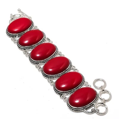 Red Coral Gemstone 925 Solid Silver Beauteous Jewelry Handmade Bracelet For Wife - Image 1 of 4