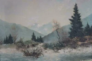 Altes Ölbild Winterliche Gebirgslandschaft Ölgemälde monogrammiert Anfang 20 JHD - Bild 1 von 10