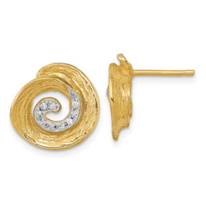 14K Solid Two Tone Gold Diamond Stud Earrings - Picture 1 of 3