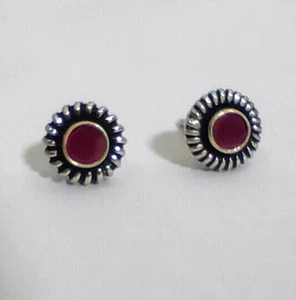 Ruby Gemstone 925 Sterling Silver Genuine  Round Stud Earrings - Picture 1 of 5