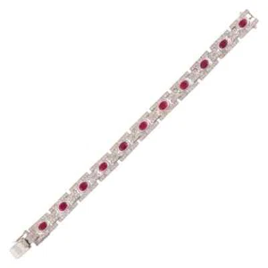 935 Argentium Silver Women's 19.40CT Oval Cut Red Ruby & Round White CZ Bracelet - Picture 1 of 5