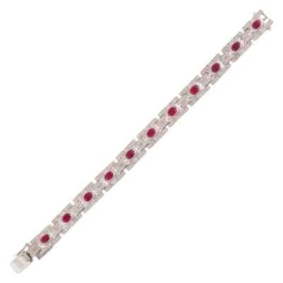 935 Argentium Silver Women's 19.40CT Oval Cut Red Ruby & Round White CZ Bracelet - Image 1 of 4