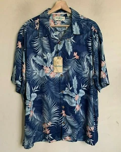 Roundtree Yorke Caribbean Shirt Blue Floral Leaf Short Sleeve Button (2 Szs) NEW - Picture 1 of 7