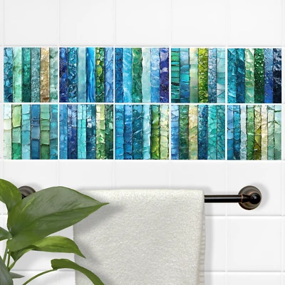 Fliesenaufkleber Mosaik in Blau-Grün Selbstklebende Fliesenfolie 10 Stück Set - Bild 1 von 4