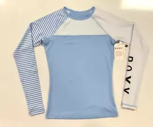 ROXY ' LONG SLEEVE RASH GUARD ' SMALL ' LIGHT BLUE/ WHITE STRIPES ' - Picture 1 of 4
