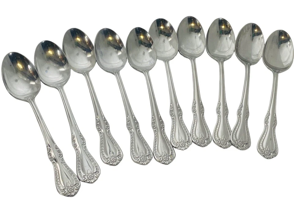 International Stainless Westbrook  10 Place/ Oval Soup Spoons Floral Korea - Image 1 of 4