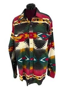 Vtg Wrangler Brushpopper Western Aztec Pearl Snap Shirt 17 X 36 Garth Brooks 90s - Picture 1 of 7