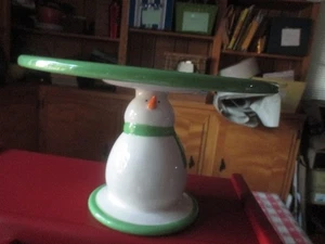 WEIHNACHTEN SCHNEEMANN Standfuß Kuchen/Dessert Ständer Platte 10X6" - Bild 1 von 5