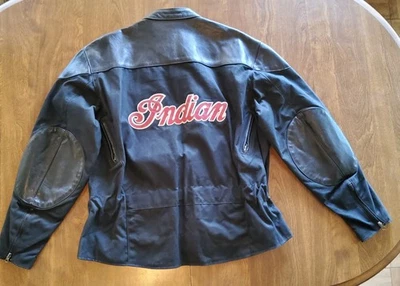 Chaqueta de Motocicleta Gilroy Indian XL Parte # 86-397 Cuero Negro y Lona Foto 1 de 4