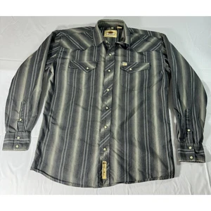 Larry Mahan Men's Long Sleeve Pearl Snap Gray Striped Dress Shirt - Size L - Picture 1 of 4