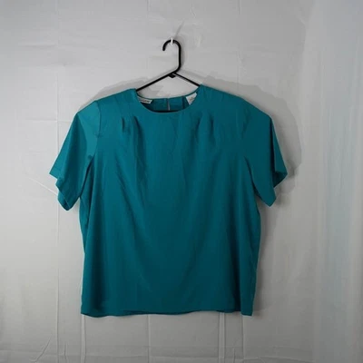 Vintage Christie & Jill Teal Blue Short Sleeve Blouse Womens 2X Plus Size Round Foto 1 de 4