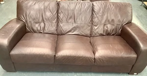 Brown Leather 3 seater Sofa - Picture 1 of 12