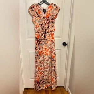 Adrianna Papell Damen Blumendruck Flatterärmel Bindeband Ausschnitt Maxikleid Größe 0 - Bild 1 von 4