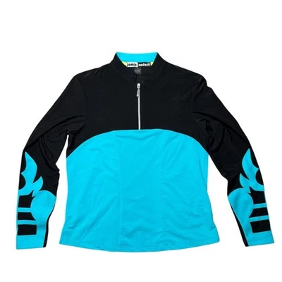 Top ecuestre de golf Jamie Sadock negro azul arte caballo manga larga talla M Foto 1 de 4