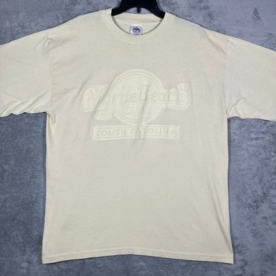 复古 90 年代默特尔海滩俱乐部衬衫男式 XXL 奶油图案美国制造 — 第 1/4 张图片