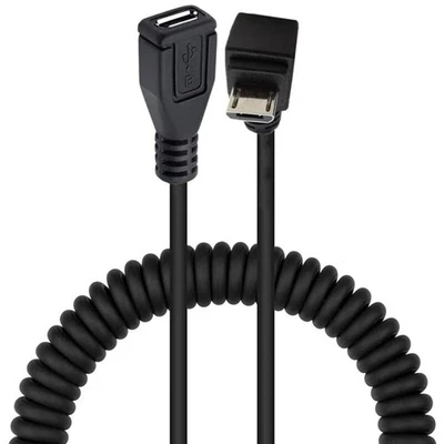 Micro USB Coiled Extension Cable Down Angle 5 Pin Male to Female 0.3m-1m - Image 1 of 3
