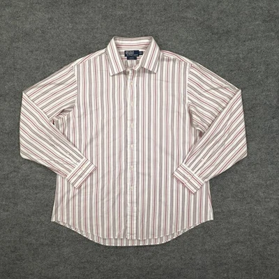 Camisa de Vestir Polo Ralph Lauren Para Hombre Grande Blanca Rosa Rayas Curham Ajuste Personalizado Foto 1 de 4