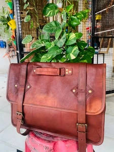 Handgefertigte Vintage-Laptop-Aktentasche Kuriertasche aus echtem Leder für Herren 18 Zoll - Bild 1 von 5