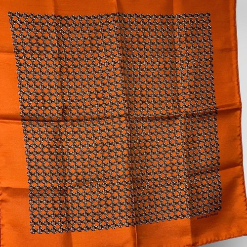 HERMÈS Sciarpa piccola HERMES Carré 45 modello catena Gavroche arancione seta 100% dal Giappone