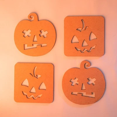 Set of 4 MDF Pumpkin Coasters 100mm Halloween Autumn Table Drinks Mats Gift - Image 1 of 2