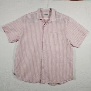 TOMMY BAHAMA  Men's Button Up Linen Shirt XL Pink/White Stripes - Picture 1 of 6