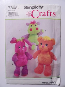 Simplicity 7808 Cuddly 17" Bear, 17" Bunny & 17" Hippo Uncut Sewing Pattern - Picture 1 of 3