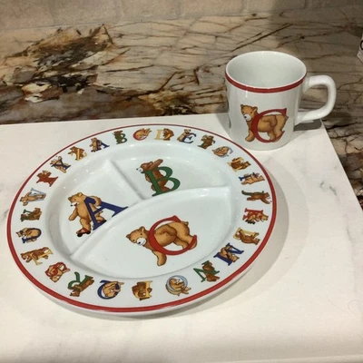 Tiffany & Company Vintage Alphabet Bears Child's Divided Plate & Mug Set - Image 1 of 4