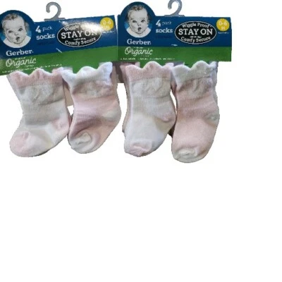 8 PAIR Gerber Baby Girl's 2- 4 Packs Organic Wiggle Proof Socks Size 0-6 Months  - Image 1 of 4