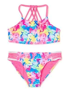 Wonder Nation Girls 2-Piece Mermaid Bikini Swimsuit, Pink Size XL(14-16) - Picture 1 of 6
