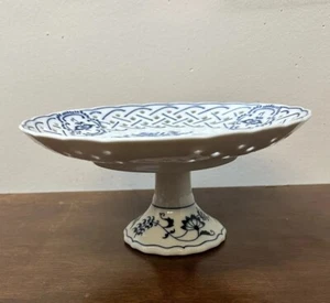 Blue Danube Blue Onion Reticulated Cake Plate Stand 8.5” Made In Japan - Picture 1 of 11