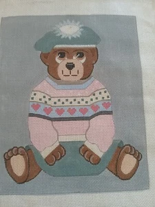 Teddy Bear in Sweater HP Needlepoint Canvas - Picture 1 of 1