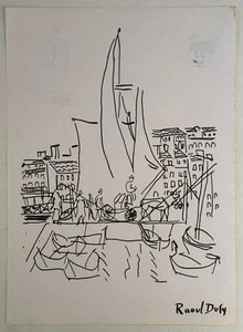 Raoul Dufy (Handmade) Drawing On old Paper Signed & Stamped Mixed Media, Vtg Art - Picture 1 of 4
