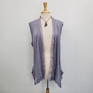 LOGO By Lori Goldstein Sleeveless Cardigan XL Chiffon Trim Lightweight Pockets - Picture 1 of 10