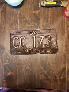 Vintage 1954 Indiana Steel License Plate #CC173 Original Paint Rusty - Picture 1 of 8