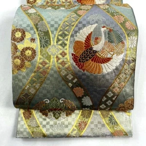 Japanischer Kimono, SEIDE Fukuro OBI, Rokutu, "Mythischer Vogel" Folie, schwarz, L14',..4275 - Bild 1 von 16