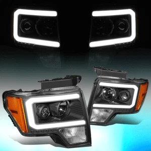 FOR 2009-2014 FORD F-150 F150 LED DRL PROJECTOR HEADLIGHT HEADLAMPS BLACK/AMBER - Picture 1 of 10