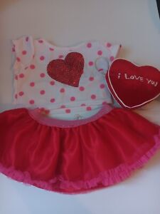 Build A Bear Valentine’s Red Pink Polka Dot Heart Top Skirt Love  Clothes Outfit