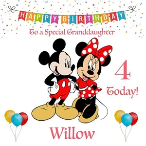 Minnie & Mickey Mouse Personalised Birthday Card - Daughter, Granddaughter etc. - Picture 1 of 1