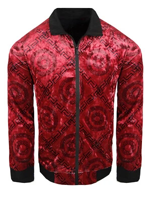 Velour Tracksuit Plush Designer Italian Jacket Sweatpant Mens 2-Piece Set Zip Up - Image 1 of 2