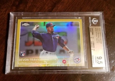 2015 Topps Chrome Devon Travis RC Gold Refractor #ED /50 BGS 9.5 GEM BLUE JAYS - Image 1 of 2