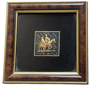 Vintage Damaszener Toledo Spanien Gold Don Quijote Sancho Pansa Gravur gerahmt - Bild 1 von 11