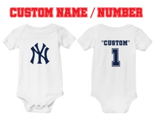 New York Yankees Baby Shirt Newborn NY Baseball Bodysuit 1 Piece Romper Boy Girl - Picture 1 of 6