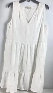C&C California Dress Women Size Medium Tiered Cottagecore Boho White 100% Cotton - Picture 1 of 13